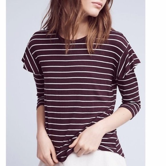 Anthropologie Tops - Anthropologie Dolan Striped Ruffle Sleeve Top